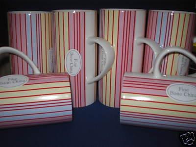 Image 1 of Set of 5 Fine Bone China Elegant Striped Mugs Brand New