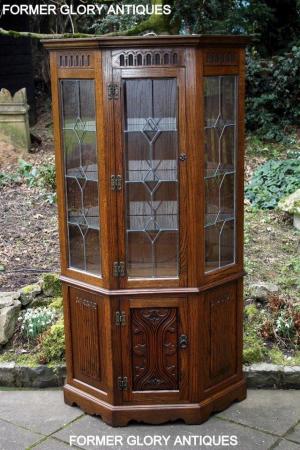 Image 32 of OLD CHARM LIGHT OAK CANTED DISPLAY CABINET CUPBOARD DRESSER
