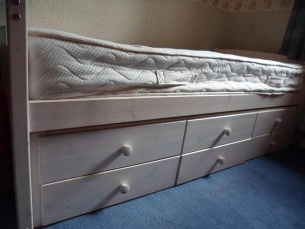 Image 3 of WHITE WASH TRUNDLE BED WITH 3 DRAWERS