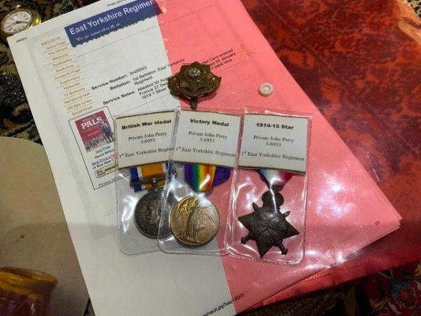 Image 1 of TRIO MEDALS TO SOLDIER OF THE 1ST EAST YORKSHIRE REGIMENT