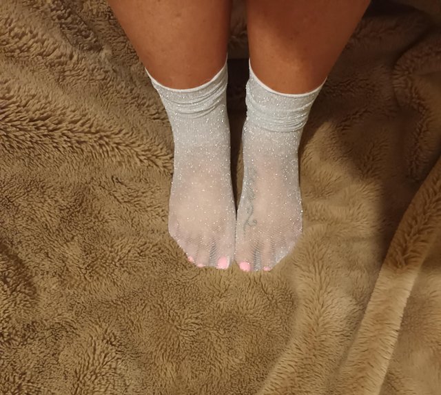 Preview of the first image of Sheer nylon shiny pink socks.