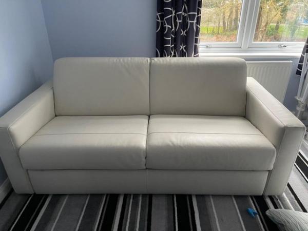 Image 1 of Cream Leather double sofa bed.