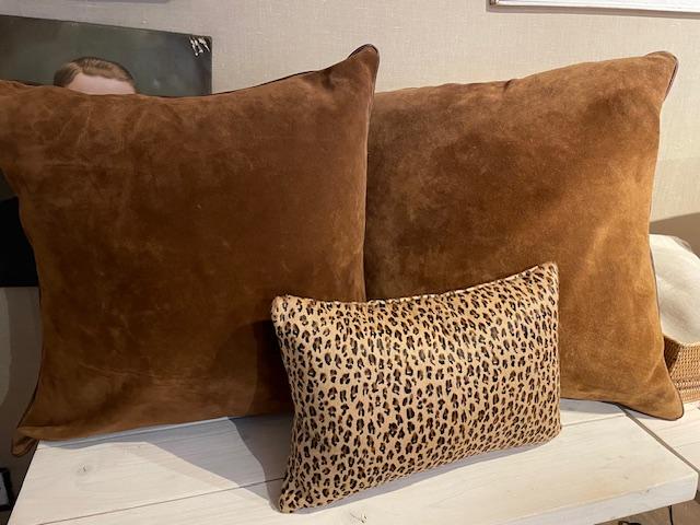 Preview of the first image of VIntage Suede, linen and leather  cushions.
