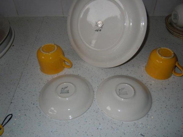 Image 2 of Cake Stand 2 Tiers Cups Saucers Orange Gingham