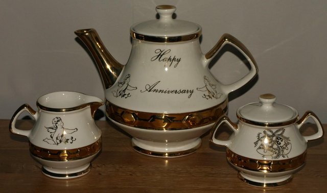 Preview of the first image of Vintage Happy Anniversary 3piece Tea set.