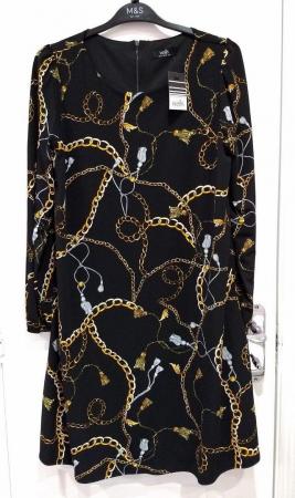 Image 10 of New Women's Wallis Smart Black Chain Print Dress Size 12