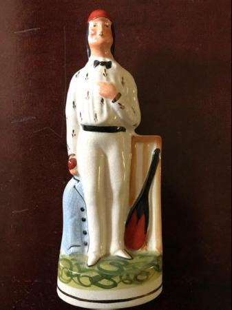 Image 2 of Pair of vintage Staffordshire-style pottery cricketers