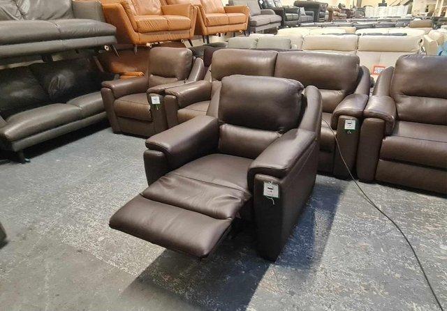 Image 4 of Avola dark brown leather electric recliner armchair