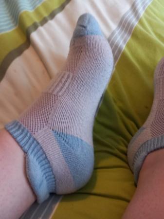 Image 2 of Ladies worn blue and white trainer socks