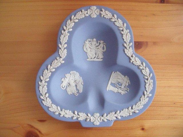 Preview of the first image of Wedgwood Blue Jasperware club shape pin dish..