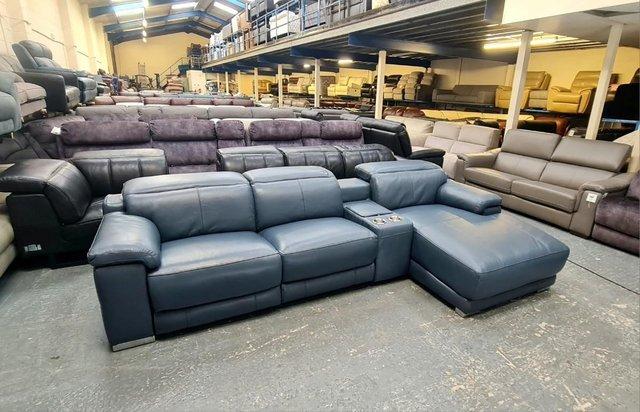 Image 2 of Laurence Smoke blue leather electric recliner chaise sofa