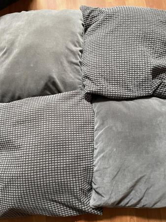 Image 1 of 4 grey cushions, 65 cm x 65 cm. 26 inch x 26 inches.