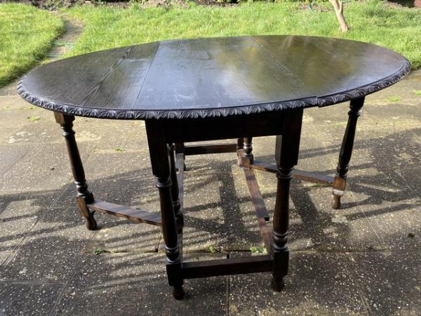 Image 8 of Vintage Antique Dark Brown Gate Leg Table & 3 Chairs