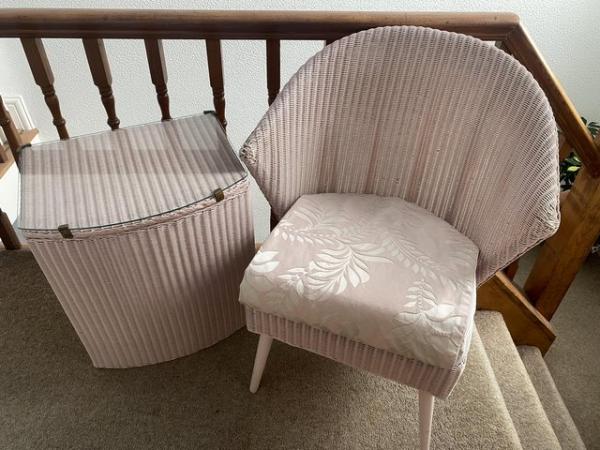 Image 1 of Lloyd Loom Pink  Bedroom chair and bedding box
