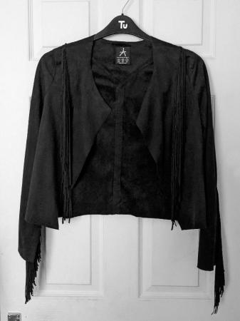Image 1 of Ladies Faux Suede Black Tasselled Jacket - Size 8    B29