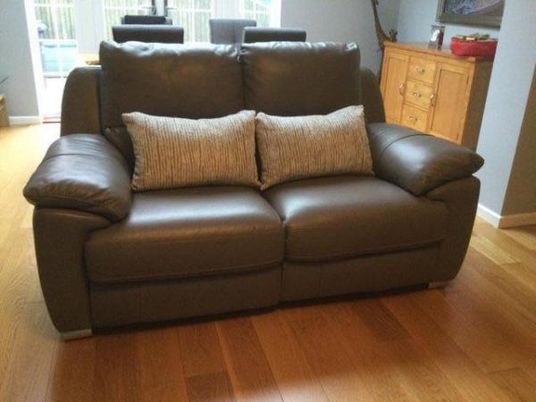 Image 1 of 2 Seater Real Leather Sofa (manual recliners)