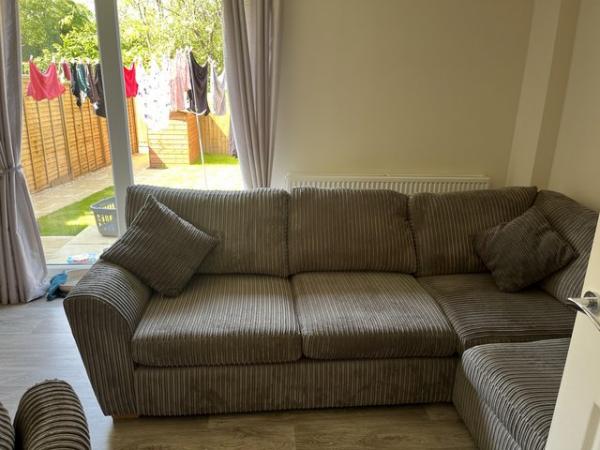 Image 3 of DFS corner sofa, swivel chair and footstool