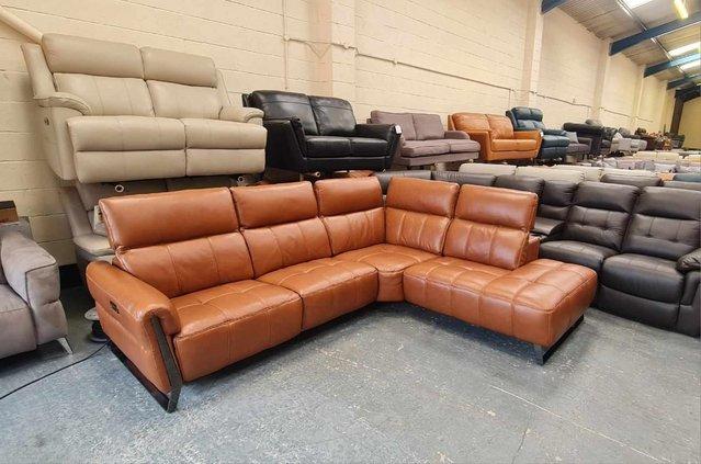 Image 2 of Packham Metz caramel leather electric recliner corner sofa