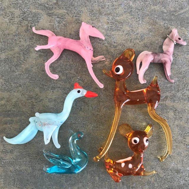 Preview of the first image of 6 vintage 1960's handmade glass animals, damaged. £5 lot..