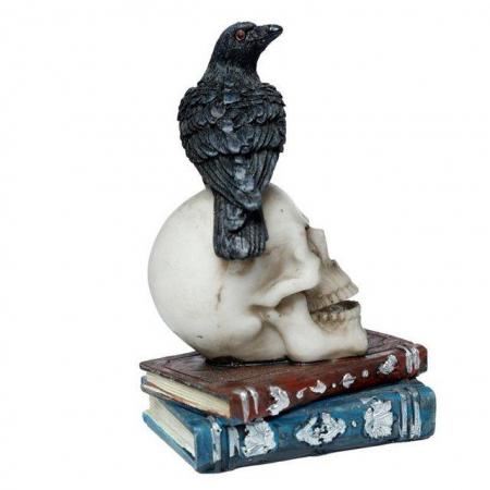 Image 3 of Crow Standing on Skull and Books Ornament. Free uk Postage