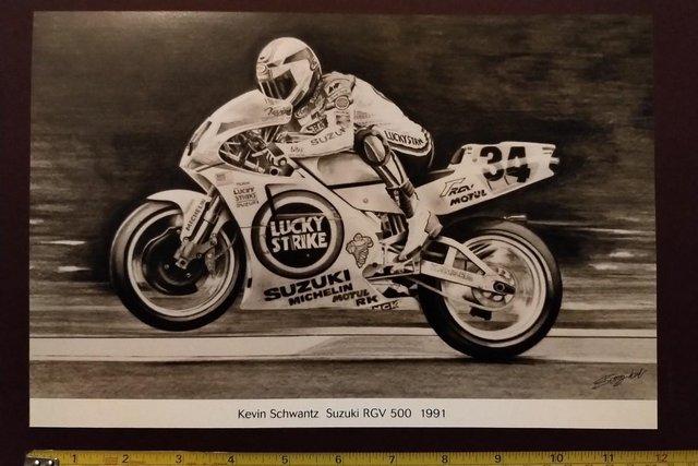 Preview of the first image of Suzuki RGV500 Kevin Schwantz Lucky Strike Racing Print.