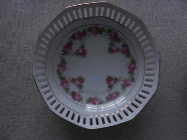Image 1 of Vintage Schumann Roses Trinket/Pin Dish Pierced Rim