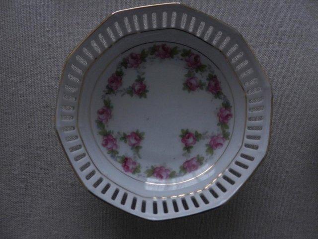 Preview of the first image of Vintage Schumann Roses Trinket/Pin Dish Pierced Rim.