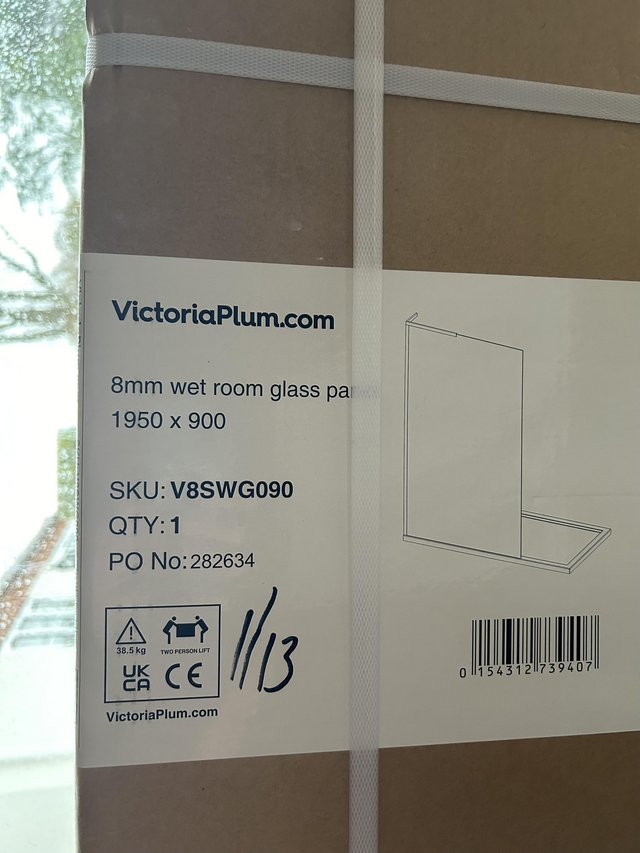 Preview of the first image of 1950 x 900 8mm wet room glass panel.