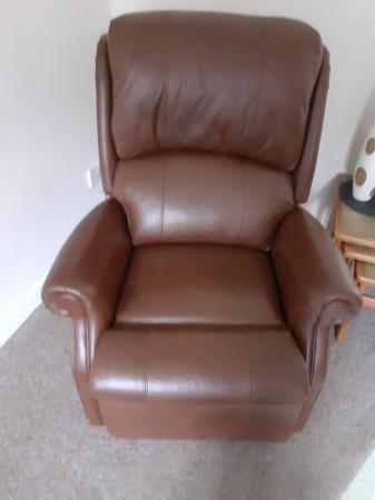 Image 3 of HSL rise and recline brown leather chair.