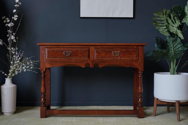 Image 2 of Antique Georgian Style Oak Two Drawer Dresser Hallway Table