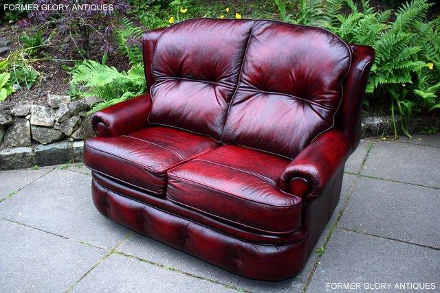 Image 2 of SAXON OXBLOOD RED LEATHER CHESTERFIELD SETTEE SOFA ARMCHAIR