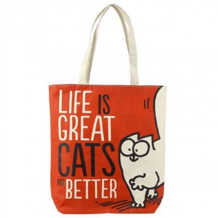 Image 1 of Handy Cotton Zip Up Shopping Bag - Simon's Cat Life is Great