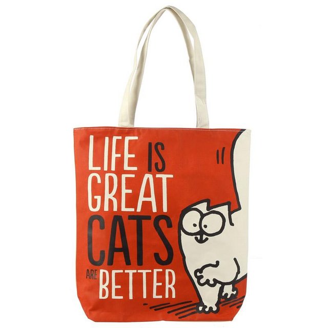 Preview of the first image of Handy Cotton Zip Up Shopping Bag - Simon's Cat Life is Great.