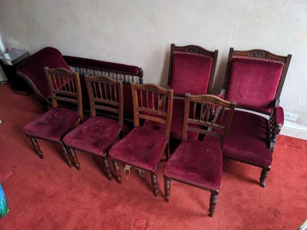 Image 2 of Edwardian 7 piece suite chaise longue, armchairs, chairs