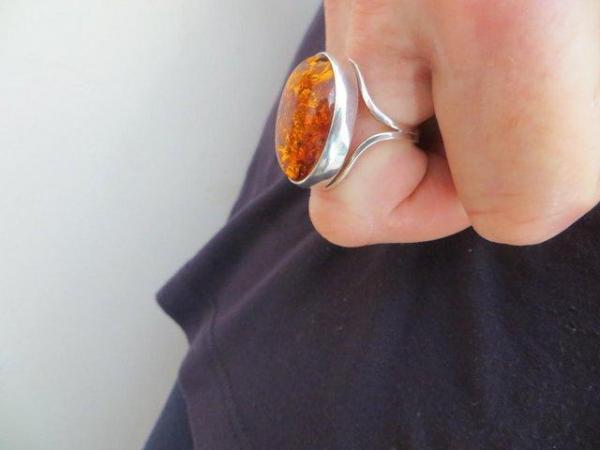 Image 2 of Cognac Amber Adjustable Ring in silver setting