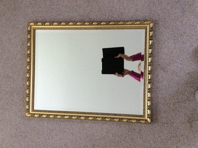 Preview of the first image of Gilt framed, antique style, bevel edge mirror.