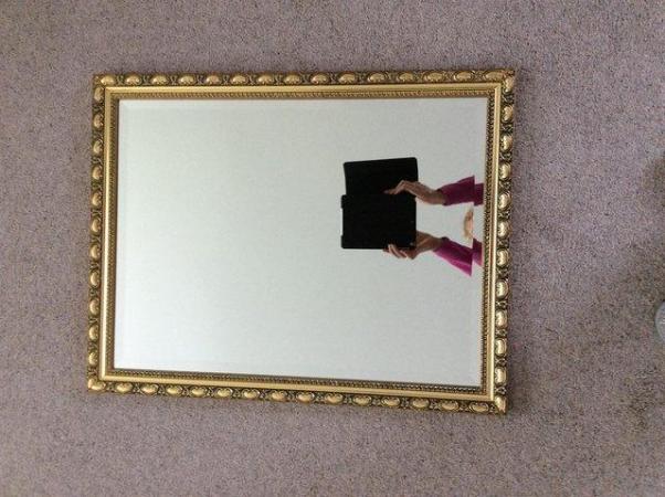 Image 1 of Gilt framed, antique style, bevel edge mirror