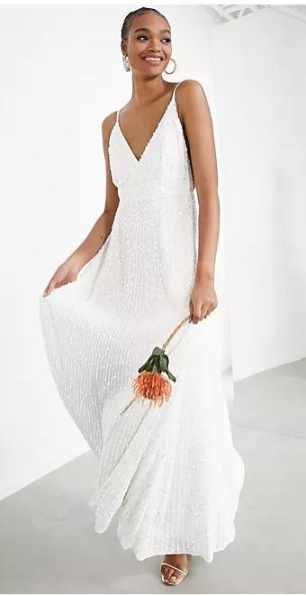 Preview of the first image of ASOS Design Josie embellished cami maxi wedding dress Size 8.