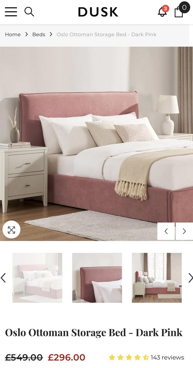 Preview of the first image of Super king pink velvet ottoman bed.