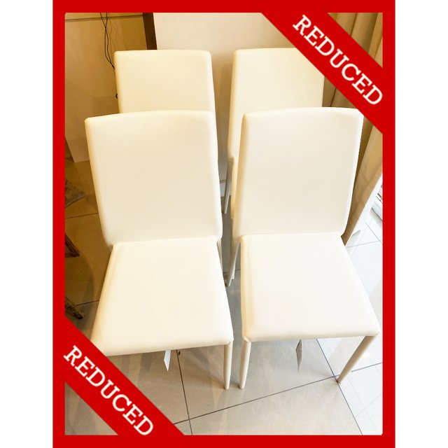 Preview of the first image of NEW Four White Faux Leather Dining Chairs Set of 4 RRP £395.