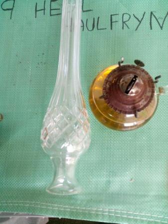 Image 2 of GLASS BUBBLE TYPE OIL LAMP WITH HANDLE ONE WITH LONG CUT GLA