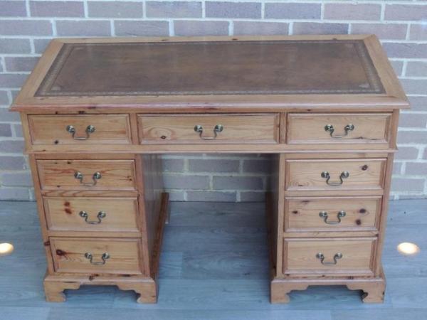 Image 6 of Welsh Pine Pedestal Desk with Leather Top (UK Delivery)