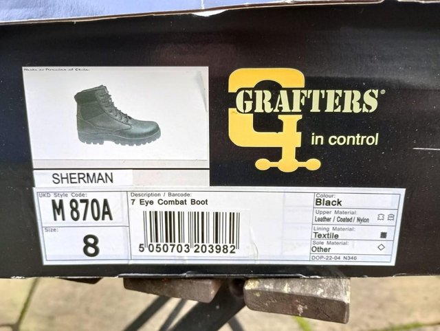 Preview of the first image of Grafters M870A Sherman Black Service Combat Boots - Mens UK8.