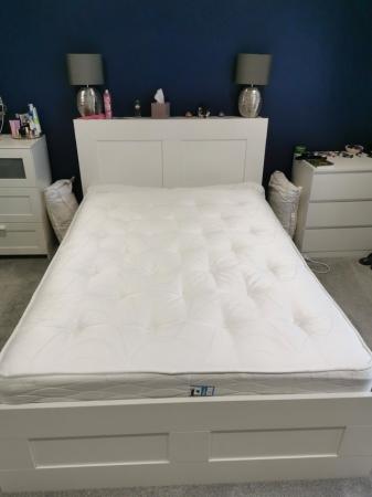Image 3 of Ikea BRIMNES double storage bed and headboard