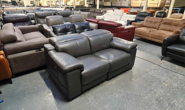 Image 3 of Laurence dark grey leather electric recliner 2 seater sofa
