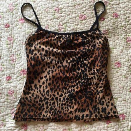 Image 1 of Vtg Y2K Leopard Print Strappy Top With Bra Support sz8