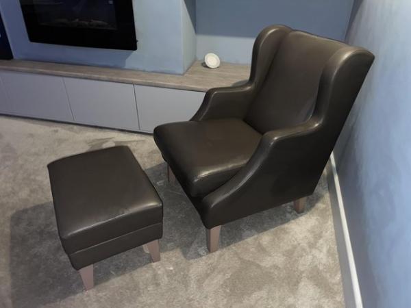 Image 3 of Faux leather lounge chair & footstool