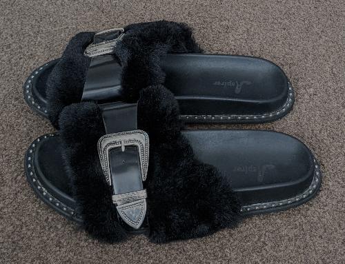 Preview of the first image of Ladies Black Sliders By Aspirer - Size 5 (EU 38).