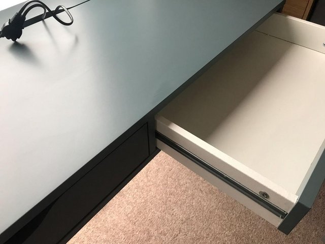Preview of the first image of IKEA ALEX Desk, grey-turquoise, 132x58 cm.