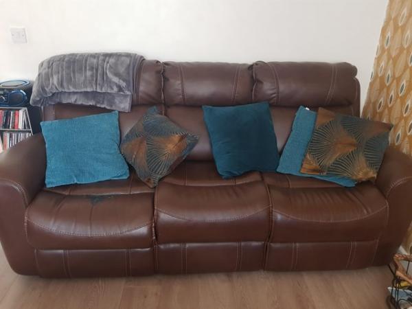 Image 3 of Free reclining sofa, brown.